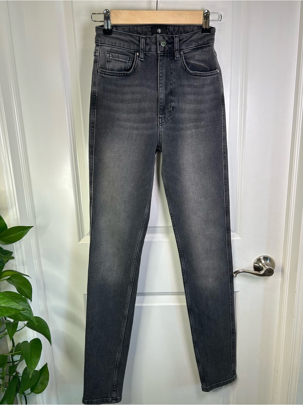 Annie Bing Dark Grey Wash Beck High-Rise Women’s Skinny Jeans Size 24